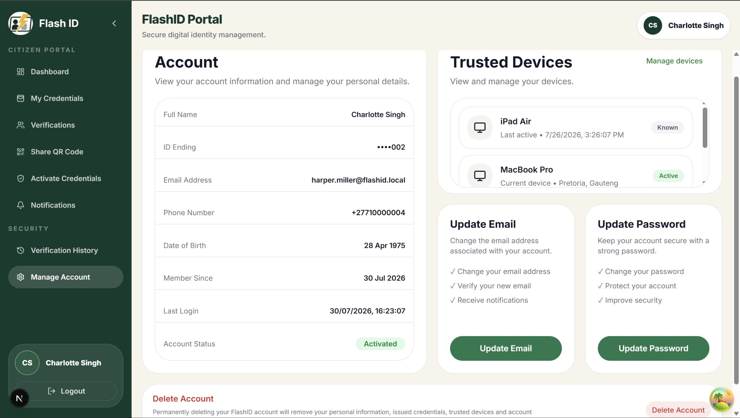 Manage your account preview